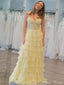 Elegant Yellow A-line Sweetheart Sleeveless Lace Maxi Long Party Prom Dresses, Evening Dresses, FM378