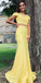 Elegant Yellow Mermaid Off Shoulder Maxi Long Party Prom Dresses,Evening Dress,FM01